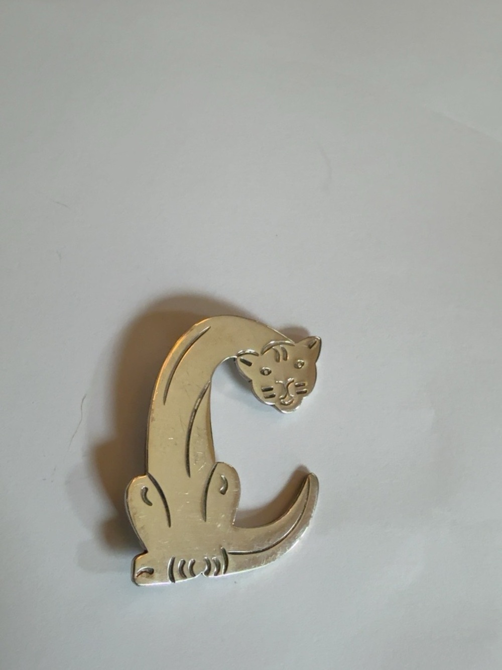 Vintage Mexico 925 Sterling Silver Modernist Cat Panther Brooch Pin 9g